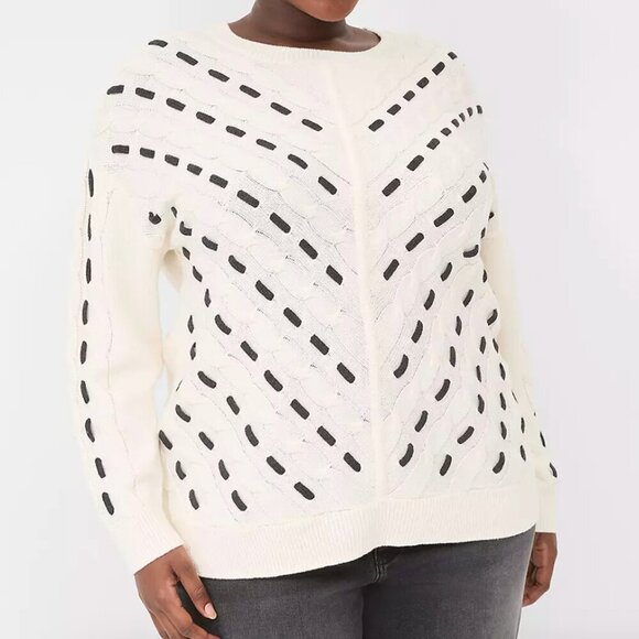 Lane Bryant Crew-Neck Contrast-Stitch Sweater Size 26/28 - Picture 2 of 11
